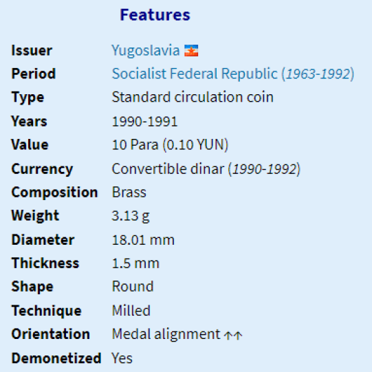 Yugoslavia 10 Para (1990-1991)