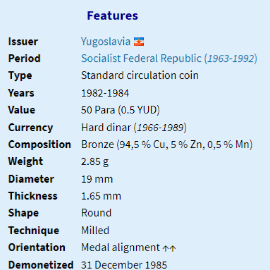 Yugoslavia 50 Para (1982-1984)